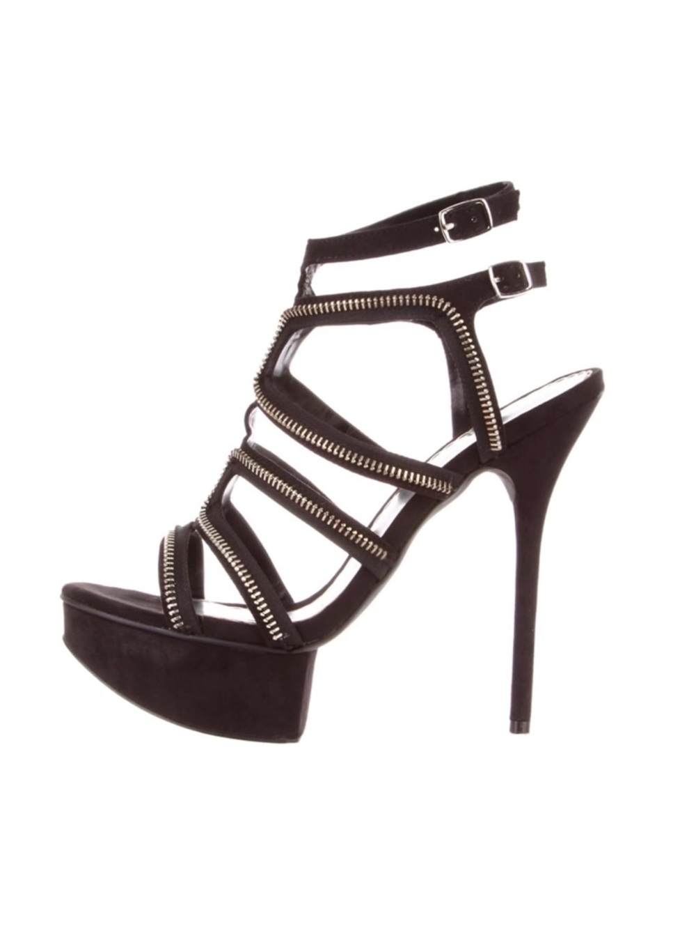 BEBE LATASHA HEELS-  Strappy High Heel Platform Sandals with Zip Trim